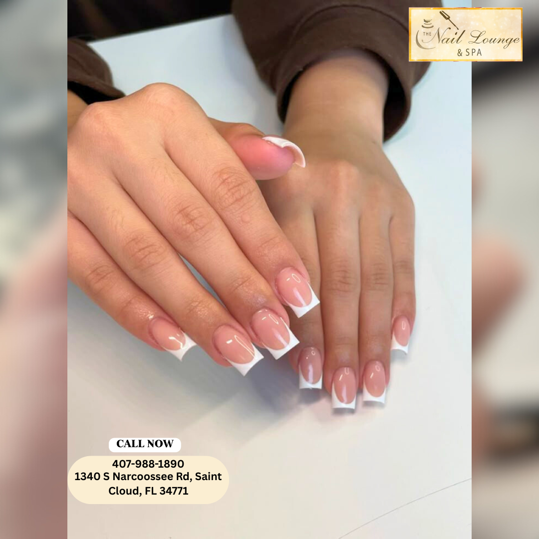 Modern short French tip nails at St Cloud nail salon